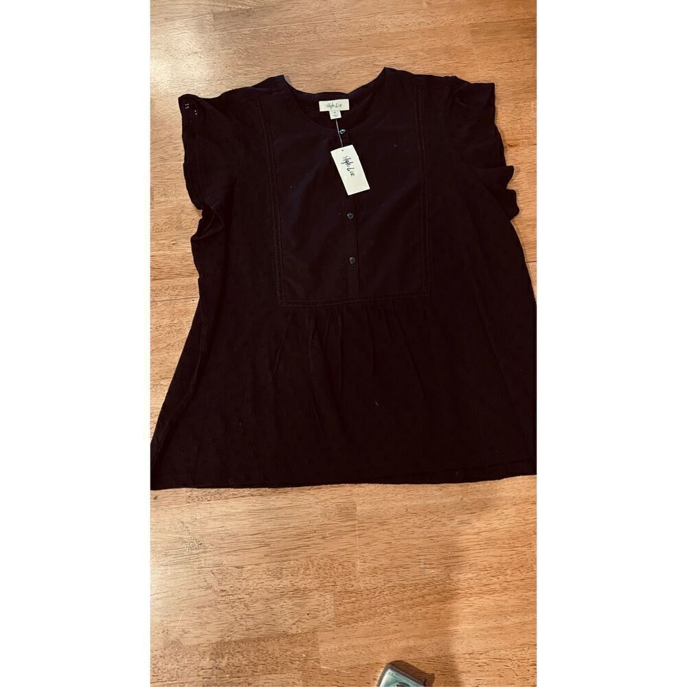 STYLE & CO BLACK EYELET HOBO TOP WOMENS SIZE XL NEW